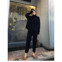 Spring Winter Knitted Tracksuit Turtleneck Sweatshirts Women Suit Clothing 2 Piece Set Pant Female