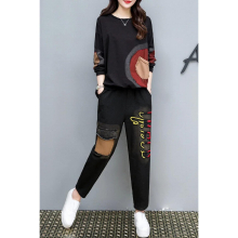 Knitted Wash Denim Loose Larger Size Retro Vintage Suit Womens Two Piece Sets For Women Embroidery Outfits Tracksuits Female