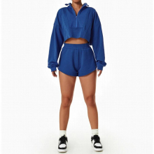 Women Loose Casual Basic Sporty Outfits Zipper Sweatshirt Pullovers And Drawstring Shorts Two Pieces Set 2 Piece Solid Tracksuit