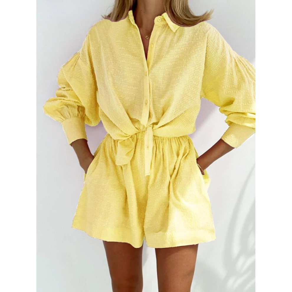 Bornladies Long Sleeve Shirts Two Piece Sets Womens Outifits Casual Loose Shorts Set Female Shorts Suit-image-OPC-PCQNZWZ-NEW