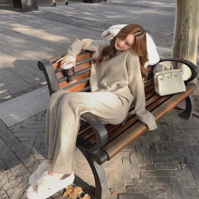 Pants Suit Spring Clothes Two Piece Set Pullover Sweater Knit Tracksuit Women High Waist Knit Straight