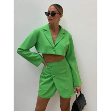 Women Sexy Vintage Skirt Suits Lapel Short Blazer Ultra-short Slit Skirt 2 Piece Sets Autumn Female Streetwear Suit