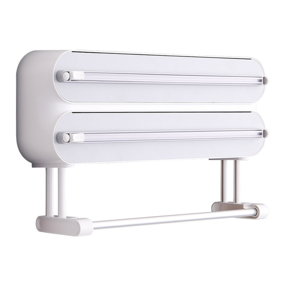 Dual-Layer Magnetic Plastic Wrap Dispenser with Cutter