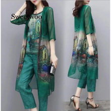 Largr Big Size Cardigan 3 Piece Set Women Chiffon Femme Suit Conjunto Womens Tracksuit