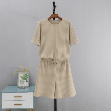 Summer Loose Women Short Tracksuits OverSized knitted Ribbed Two piece Sets T Shirt+ Pant Female Casual Suits