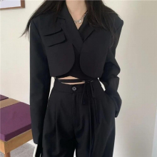 Women Sexy Crop Blazer Jacket &High Waist Trousers Suits Wide Leg Pants Outfit 2-Piece Set For Female Summer