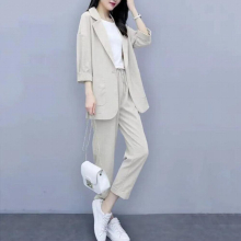 Spring and Autumn Plus Size Womens Three Piece Suit Cotton Blended Single Button Coat Nine Point Pants Office