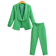 Autumn Office Lady Suit Jacket Traf Ruched Sleeves Open Stitch Blazers Suits Ankle Pants Female 2 Piece Sets