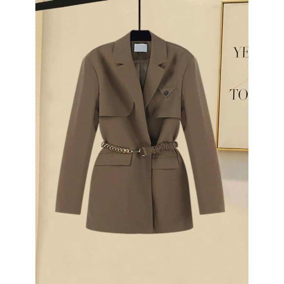 Womens Blazer Dress Suits Temperament Large Size High Waist Khaki Blazer + Button-up Shorts Skirt Two-piece Set-image-OPC-PCQP2CF-NEW