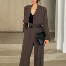 Wide Leg Pants Loose Tailored Trousers 2 Piece Sets Pant Suits Notched Single Button Blazer Jacket Vintage OL Tracksuit