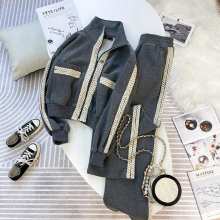 Casual lapel Sportwear Women Autumn Winter Patchwork Long Sleeve Outfit Solid Loose Zipper short coat And Pants Tracksuits