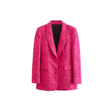 Wome Lace Fabric Blazer Suit Female Solid Jacket+Zipper Trousers 2Pcs Outwear Set Spring Autumn Office Lady Basic Outfits