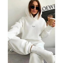 Fleece Hooded Sweatshirt Suit Women Casual Solid Long Sleeve Top Elastic Waist Pants2 Piece Set Winter Lady Sport Outfits