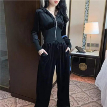 Spring Velvet Two Piece Sets Women Zipper Tracksuit Oversized Suit Trouser Suits Female Solid Sports Hoodie Sportswear