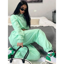 Casual Autumn Loose Cropped Pullover Set Women O Neck Long Sleeve Tops Drawstring Pants Two Piece Set Female Sport Outfits