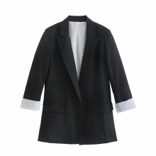 Womens Two-piece Linen Casual Suit Jacket Temperament Solid Blazer + Elastic Waist Trousers Suit