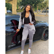 Reflective strip Patchwork 2 piece set women Tracksuit jacket Pants Set jogging femme Sportwear Matching Set two piece