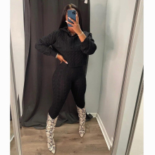 Streetwear Knit Ribbed Two 2 Piece Set Outfits for Women Hooded Sweater and Pants Suit Autumn Winter INS Tracksuit