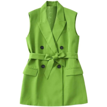 High Street Solid Suit Vest Pants Suit Green Commuter Urban Two Piece Womens Suit
