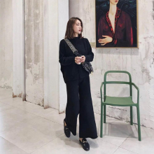 Thin Knit Suit Ladies Western Temperament Sweater Wide Leg Pants Autumn And Winter Two-Piece Suit
