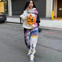Winter Tracksuits Hip Hop Tie Dye Letter Print Women Two Piece Set Graphic Hoodies Pants Suits Large 2XL Clothes