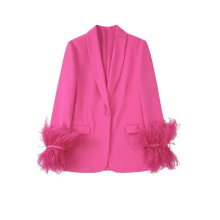 Autumn Women Pant Suits 2 piece sets Casual Solid Feather Blazers Coats and Pants Female OL Suit Clothing