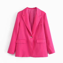 Women Two-piece Set Satin Rose Red Vintage Office Lady Single Button Blazer Female Elastic High Waist Pants Suits