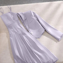 Womens Autumn Purple Blazer Sling Skirt Two Piece Suit Casual Professional Wear Suit Dress Set