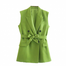 Women Solid Sleeveless Lapel Blazer Trouser 2 Piece Set High Waist Wide Leg Straight Pants Set Summer