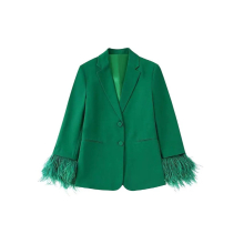 Women Blazer Coat Suit Female Feather Sleeves Blazers And High Waist Pant 2 Pieces Suit Office Lady Outerwear Outfit