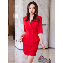 Red Skirt Suit 2 Pieces Set Business Women Suit Office Ladies Work Wear Uniform Interview Thin Blazer Hlaf Sleeve Top