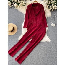 SINGREINY Women Professional OL Lapel Long Sleeved Suit Loose Top Mini Camis+ Straight Sheath Casual Suit Pants Two Pieces Sets