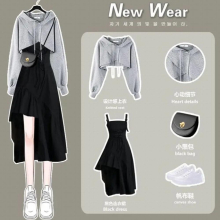 Women Dress Suit Autumn Temperament Dress Sense Niche Strap Skirt Two-piece Sets Streetwear