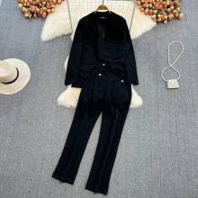 Women Single Breasted Lady Blazer High Waist Long Pants Two Piece Set Temperament Autumn 11D10157