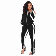 Autumn Winter Two Piece Set Tracksuit For Women Long Sleeve Striped Coat And Skinny Pants Sweat Suits Casual Sportswear Outfits