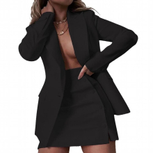 Solid 2 Piece Blazer Skirt Set Autumn Women Long Sleeve Jacket Top Buttons Mini Pencil Skirt Office Lady Business Suits