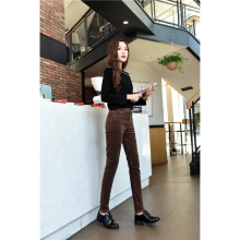 (Dark brown Beige-30) Skinny corduroy pants capris for women with waist OL office pleated vintage pencil pants female trousers clothes 26-40