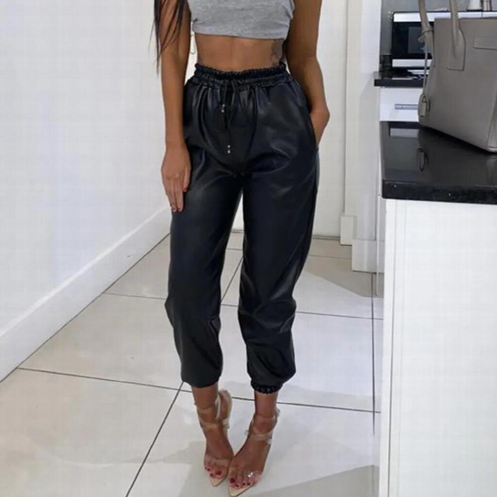 Women Faux Leather High Waist Pants Jogging Bottoms Ladies Casual Pants Cargo Joggers Streetwear Trousers Female Sweatpants-image-OPC-PCQP62V-NEW
