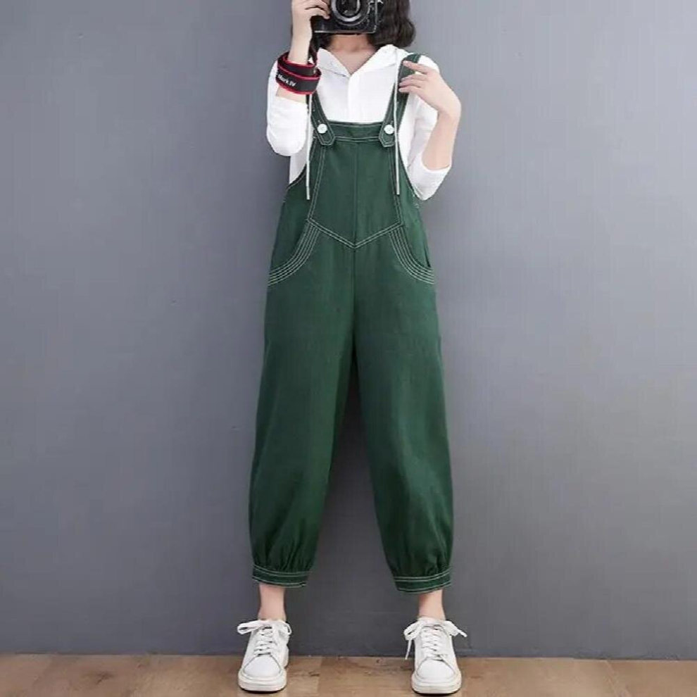 Womens Literary Retro Casual Loose Solid Overalls High Waist Wide Leg Pants Rompers Autumn One-piece Pants-image-OPC-PCQP627-NEW