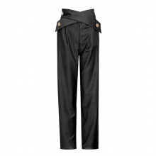 Womens Casual Pants Autumn Big Metal Buckle Cross Strap High Waist Slim Casual Pants