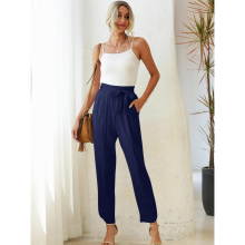 High Waist Pants Women Plus Size Loose Solid Bandage Bow Summer Tops Office Lady