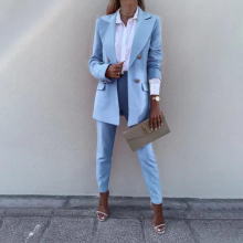 Fall Turn Down Collar Long Sleeve Double-breasted Blazer Suit Pants Two Piece Set Outfits OL Office Ladies Suit