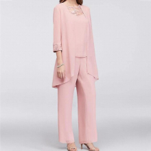 Women Pant Suits Office Ladies Oversized Formal Chiffon Lace Suits Straight Pant Cardigan Tops 3 Pieces Trousers