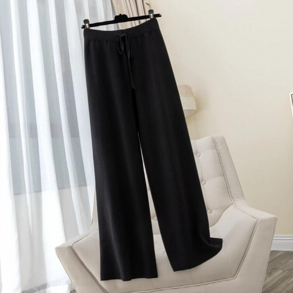 Autumn Winter Thick Warm Women Wide Leg Pants Drawsring Full Length Moping Shaking Pant High Waist Casual Knit Trousers-image-OPC-PCQP5QM-NEW