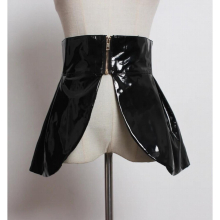 spring women sexy leopard corset peplum belt PU asymmetrical wide belt zipper front night club burgundry
