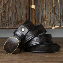 High Male Waistband 3.5CM Thick Cowskin Leather Belts Men Retro Copper Smooth Buckle Cowhide Business Belt