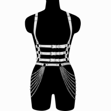 Punk Goth Harajuku 2PC Harness Apparel Metal Chain Garter Accessories For Women Sexy Lingerie Set Leather Belt Female