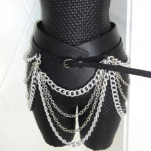 Exaggerated Golden Chain Tassel Wide Leather Belt for Women Nightclub Punk Personality Girdle Dress Straps