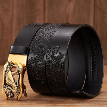 Dragon Pattern Belts for Business Men Strap Male Leather Belts Casual Ratchet Belt with Automatic Buckle