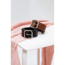 Womens Brown-black Square Buckle 3 Cm Thin Leather Belt-Twin Pack